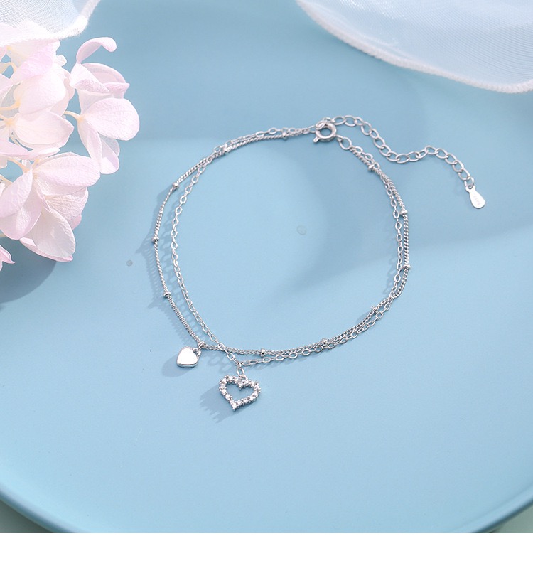 淘集运台湾代购台湾集运925纯银爱心双层小众设计脚链女韩版网红简约性感个性小清新学生