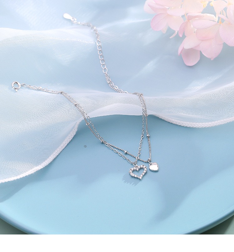925纯银爱心双层小众设计脚链女韩版网红简约性感个性小清新学生